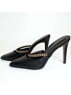 BCBGeneration Havinda Chain Mules Mismatched L 6.5 R 6 Black Heels
